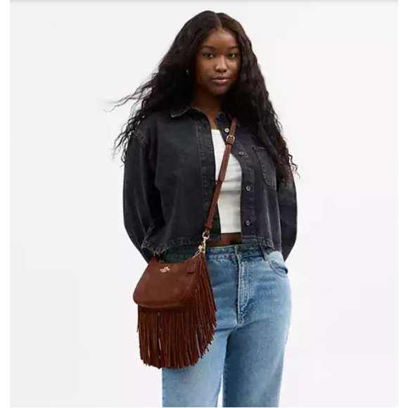 Coach Teri Shoulder/Crossbody Bag With Fringe In Suede/Vintage Brown CCC66 NWT - Picture 8 of 11